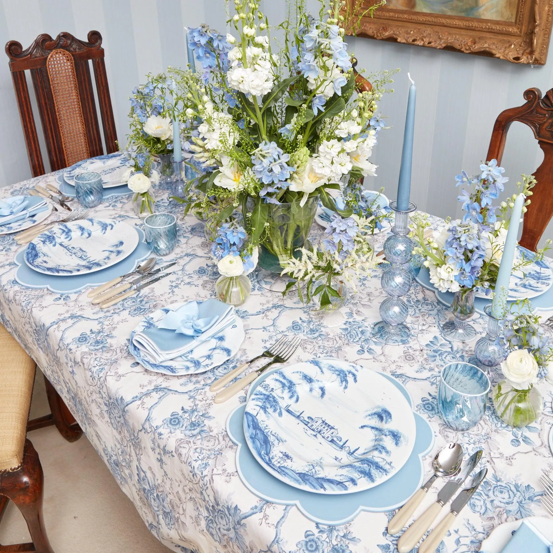 Blue Swirl Water Glasses With White Rim (Set Of 4)