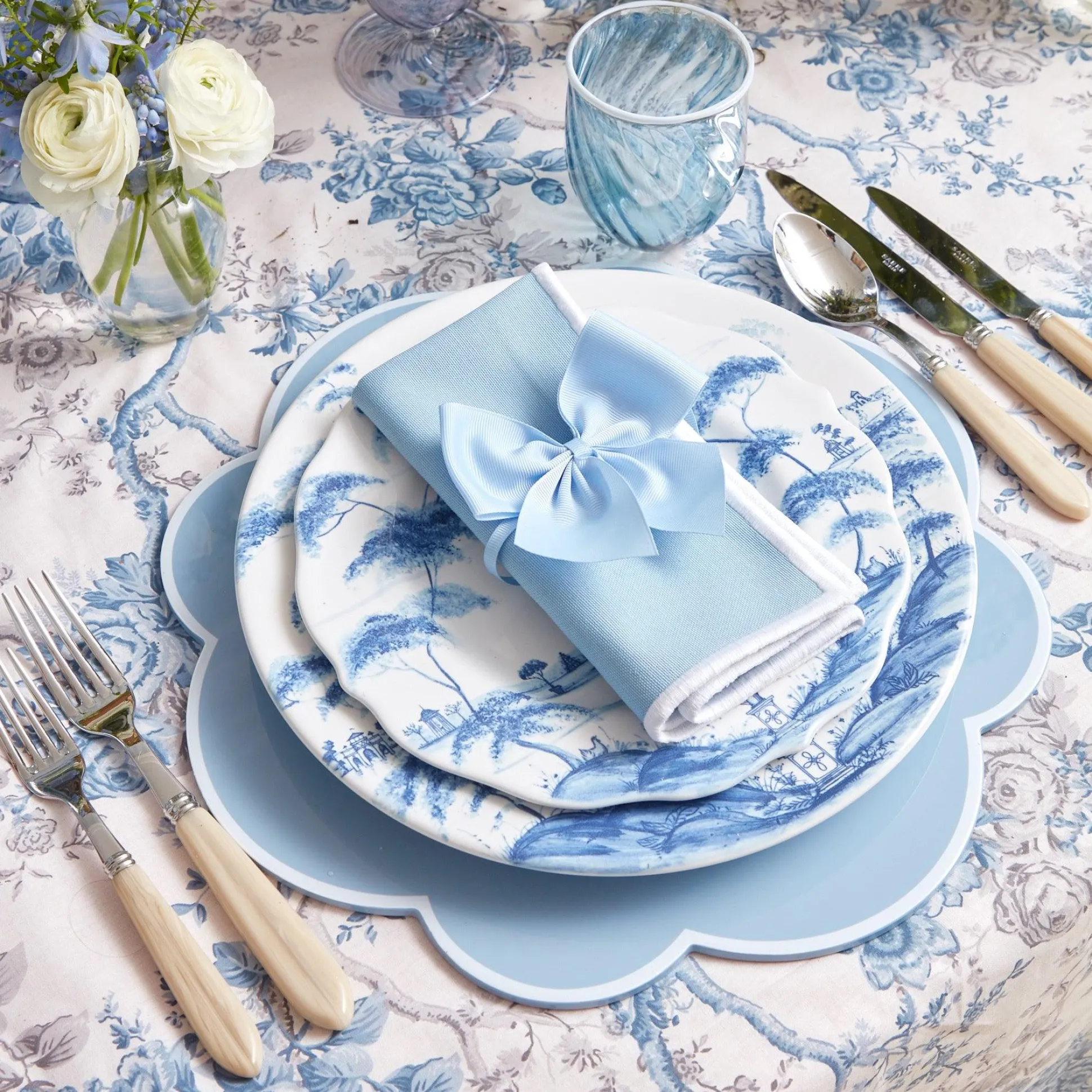 Blue Swirl Water Glasses With White Rim (Set Of 4)