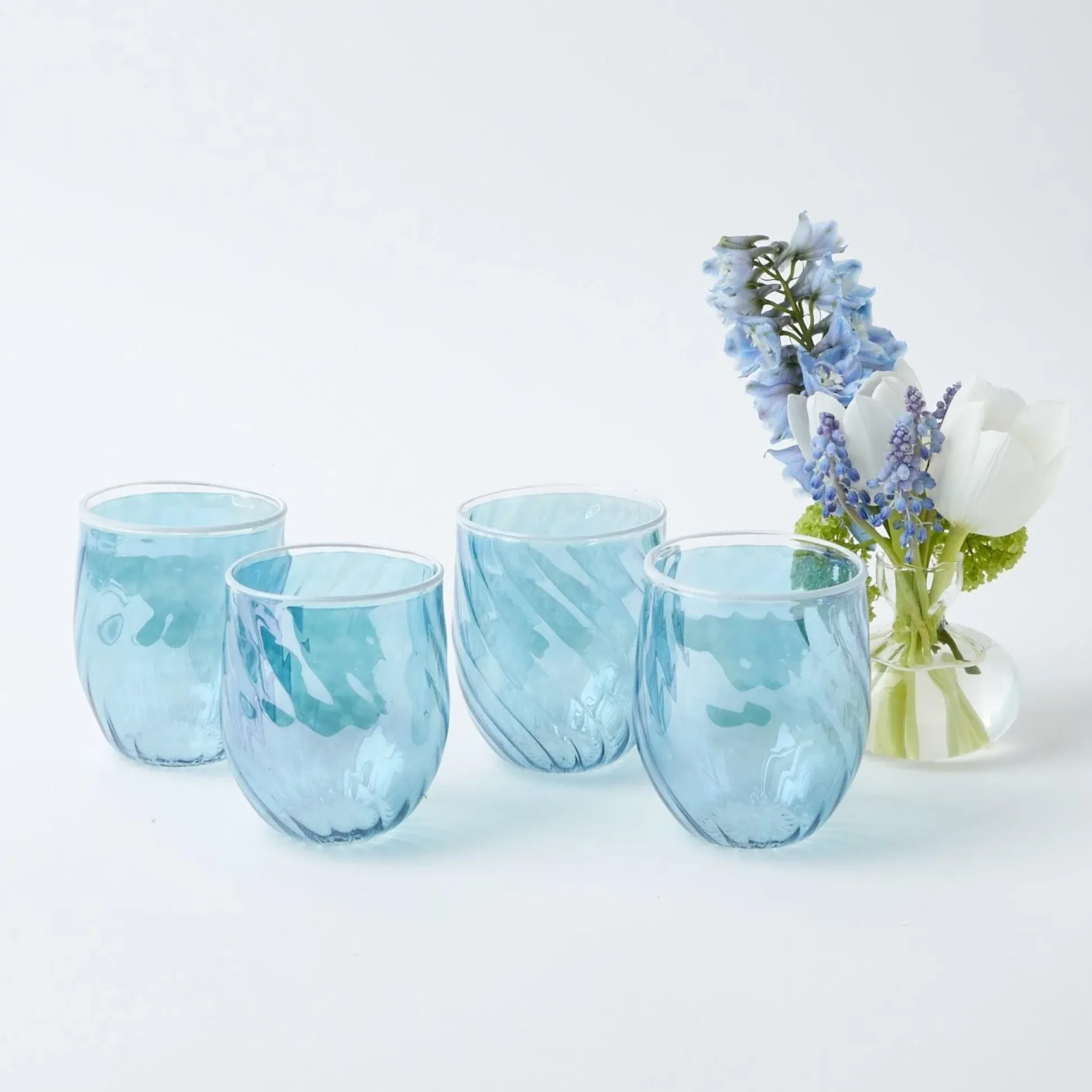 Blue Swirl Water Glasses With White Rim (Set Of 4)