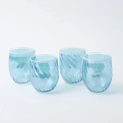 Blue Swirl Water Glasses With White Rim (Set Of 4)