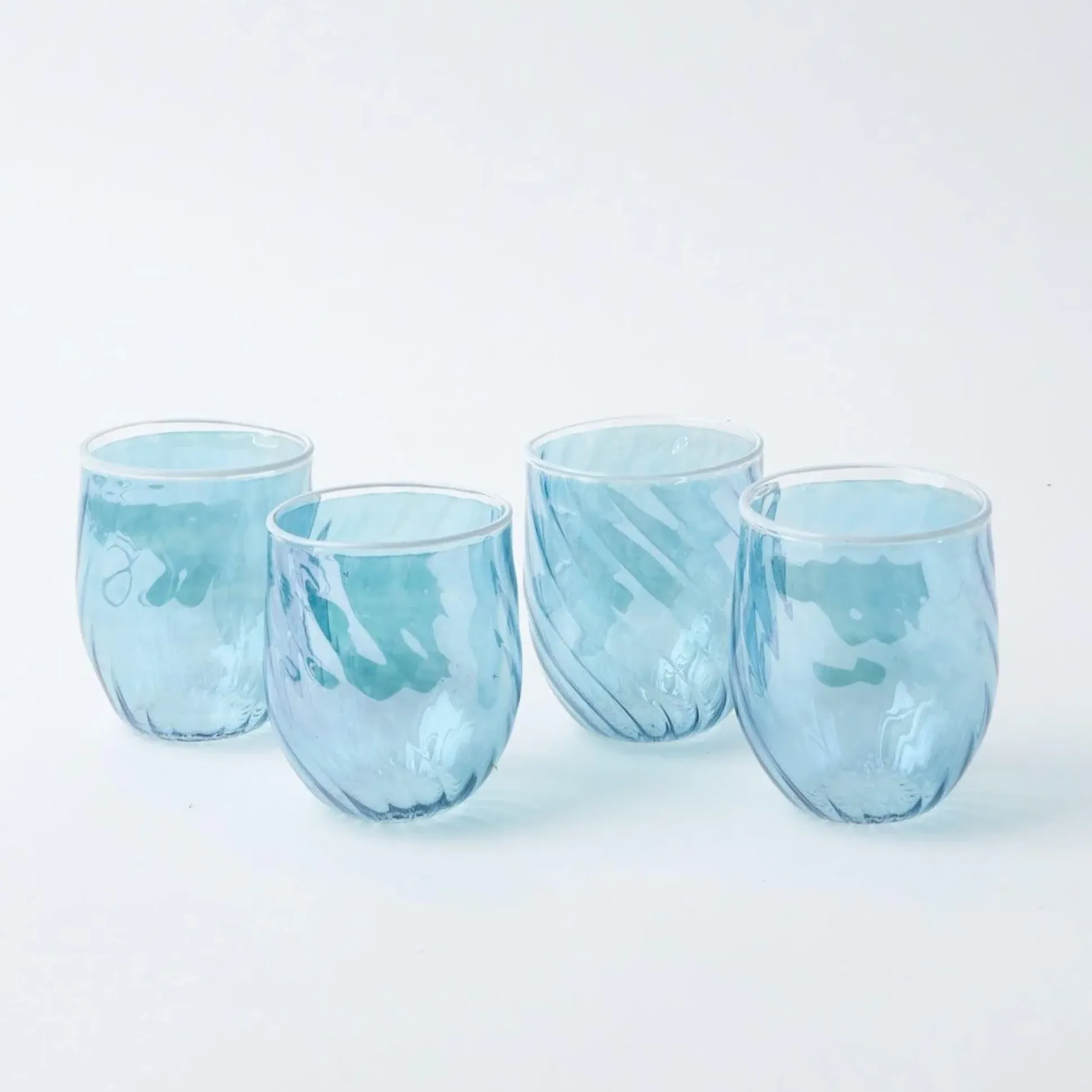 Blue Swirl Water Glasses With White Rim (Set Of 4)