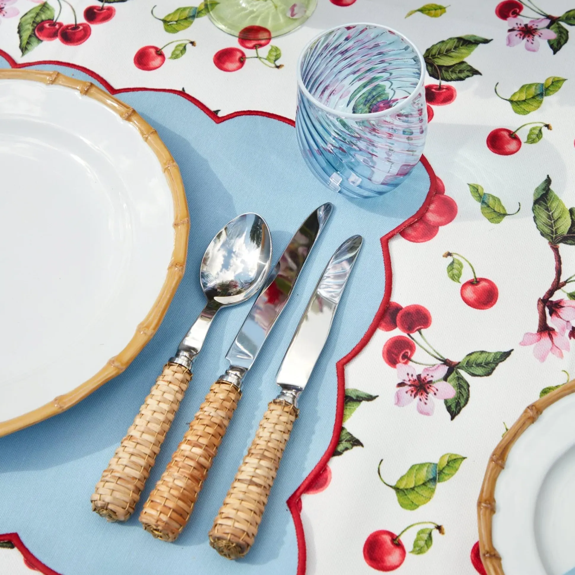 Blue Swirl Water Glasses With White Rim (Set Of 4)