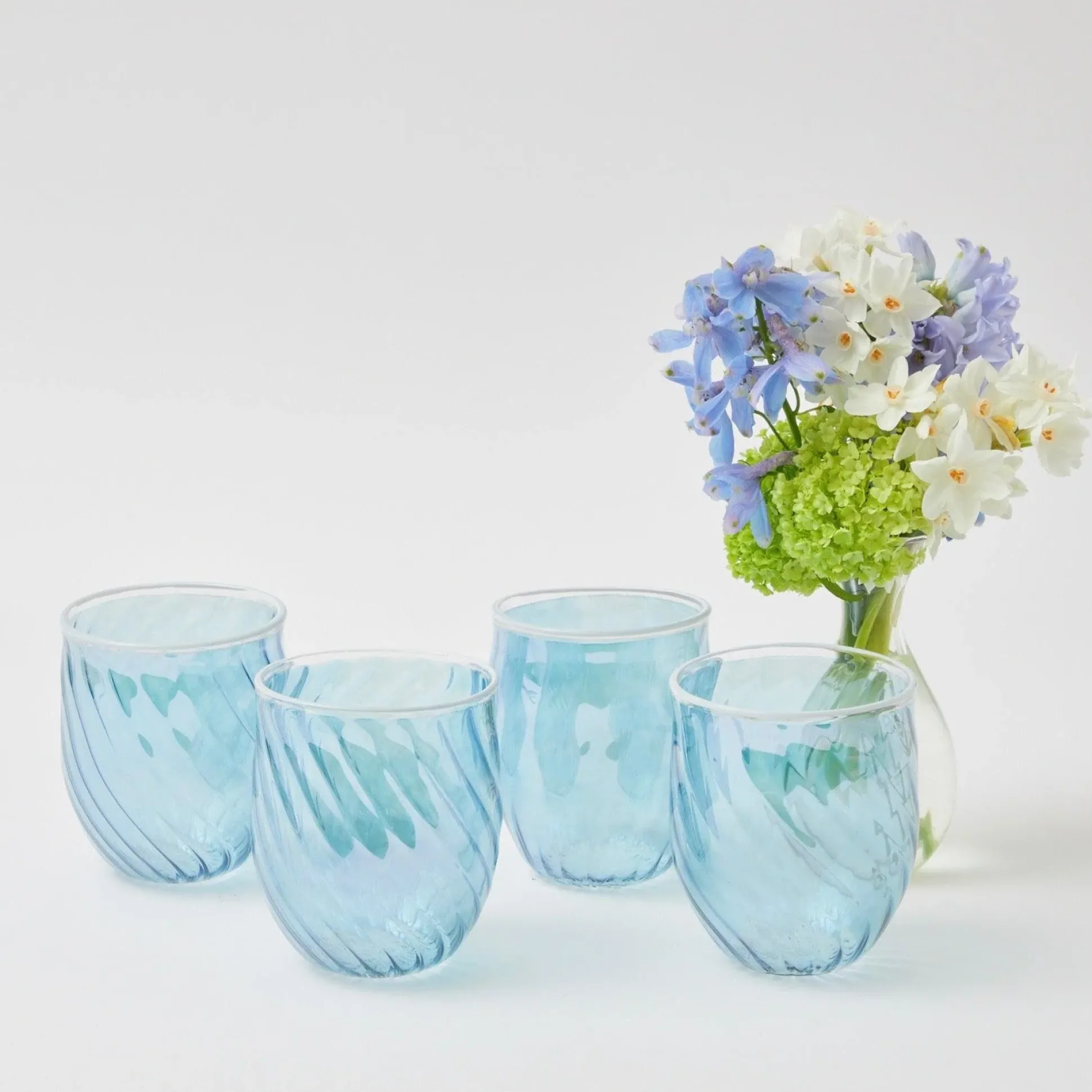 Blue Swirl Water Glasses With White Rim (Set Of 4)