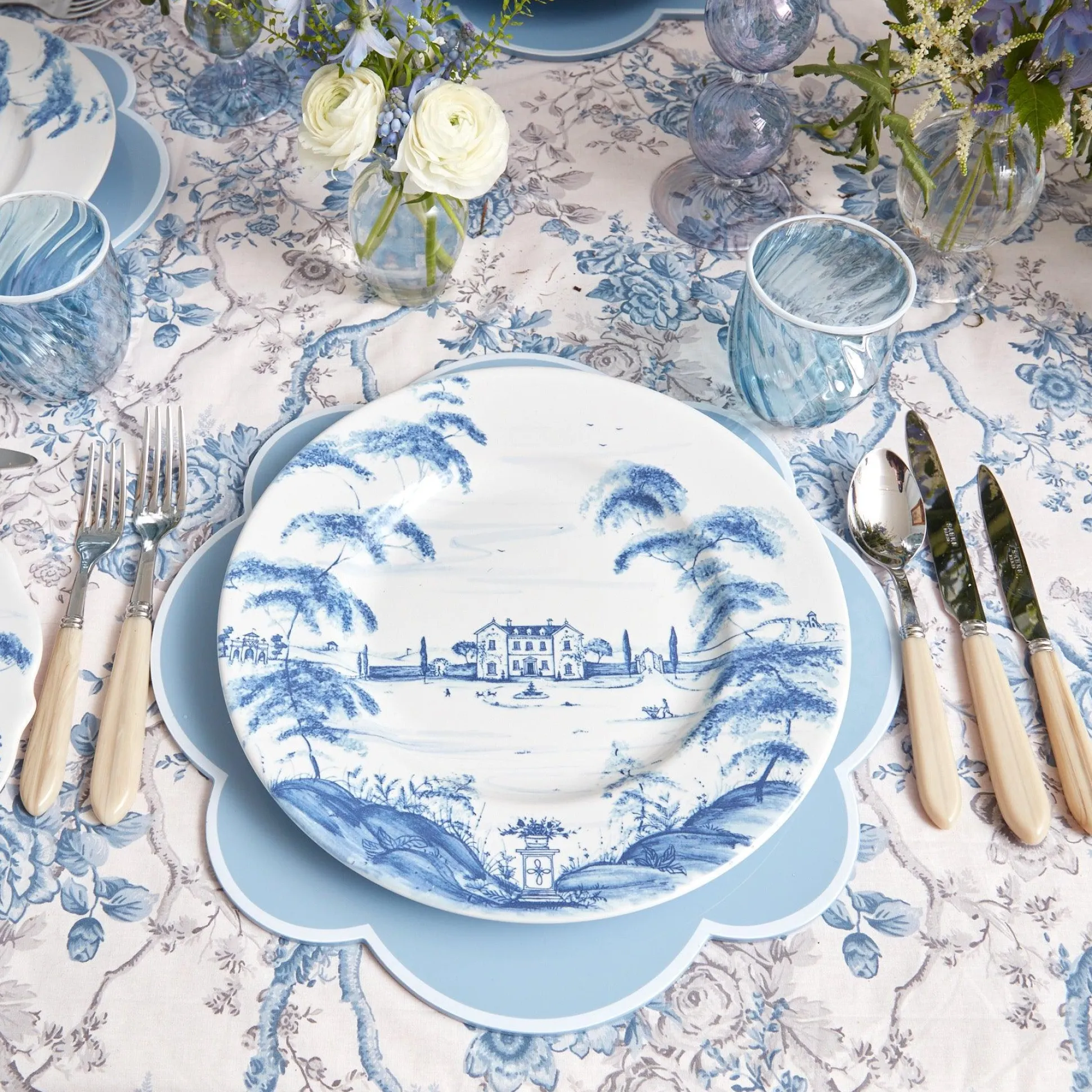 Blue Swirl Water Glasses With White Rim (Set Of 4)