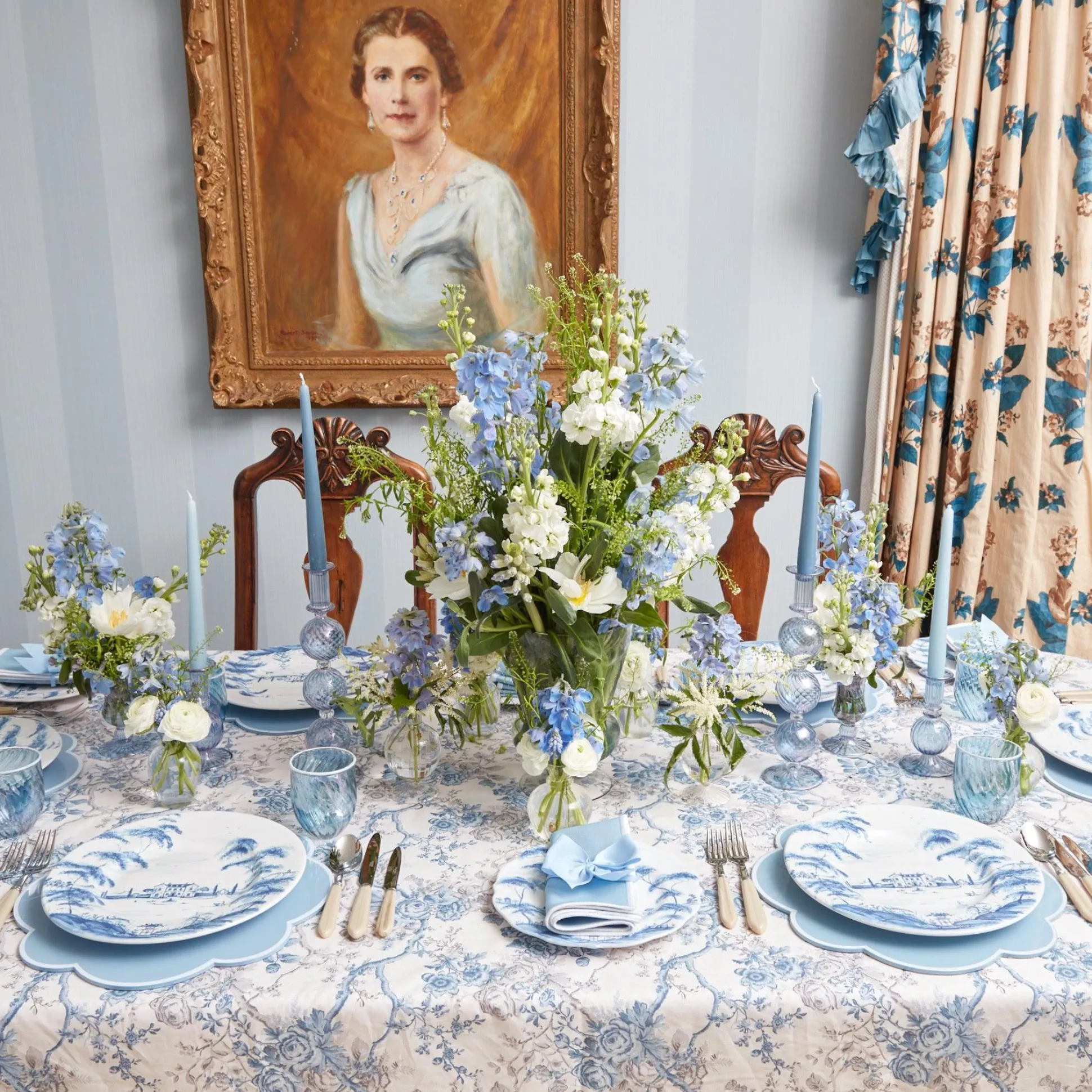 Blue Swirl Water Glasses With White Rim (Set Of 4)