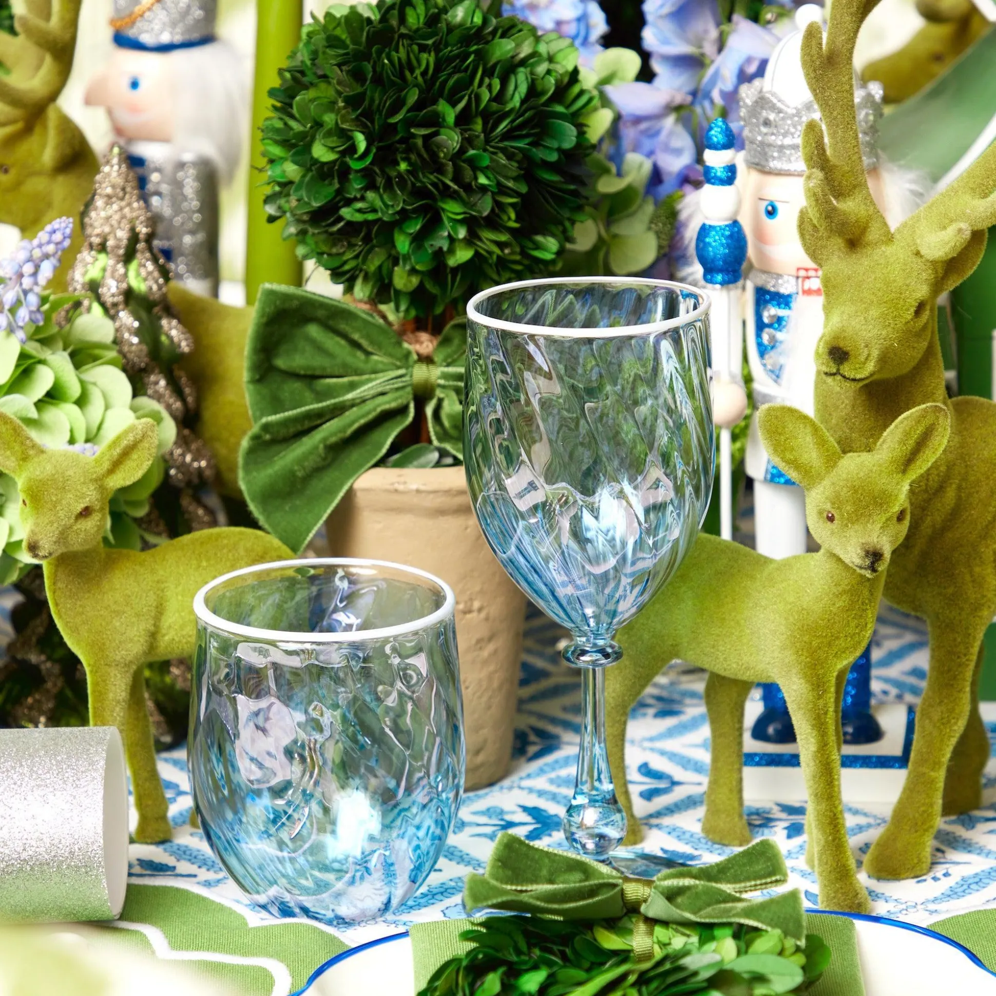 Blue Swirl Water Glasses With White Rim (Set Of 4)