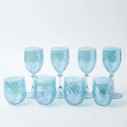 Blue Swirl Water Glasses With White Rim (Set Of 4)