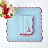Blue With Red Scallop Napkins (Set Of 4)