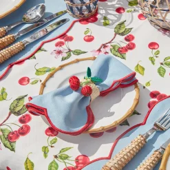 Blue With Red Scallop Napkins (Set Of 4)