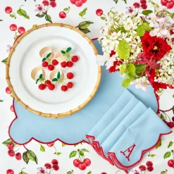 Blue With Red Scallop Napkins (Set Of 4)