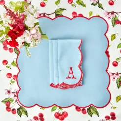 Blue With Red Scallop Napkins (Set Of 4)