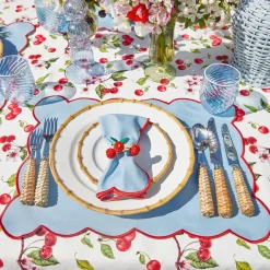 Blue With Red Scallop Napkins (Set Of 4)
