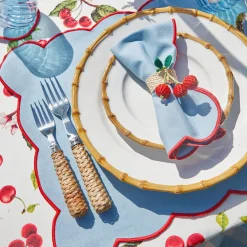 Blue With Red Scallop Napkins (Set Of 4)