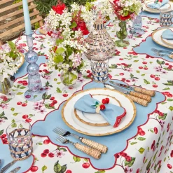 Blue With Red Scallop Placemats & Napkins (Set Of 4)