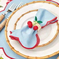 Blue With Red Scallop Placemats & Napkins (Set Of 4)