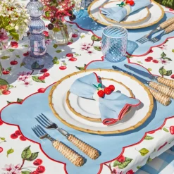 Blue With Red Scallop Placemats & Napkins (Set Of 4)