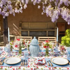 Blue With Red Scallop Placemats & Napkins (Set Of 4)