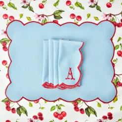 Blue With Red Scallop Placemat (Set Of 4)