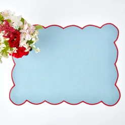 Blue With Red Scallop Placemat (Set Of 4)