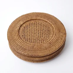 Brown Rattan Charger Plates (Set Of 4)