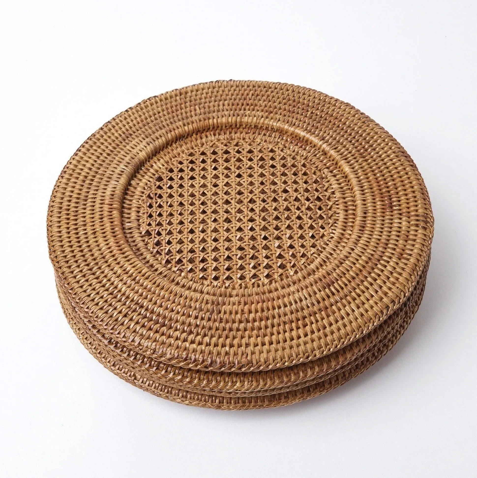 Brown Rattan Charger Plates (Set Of 4)