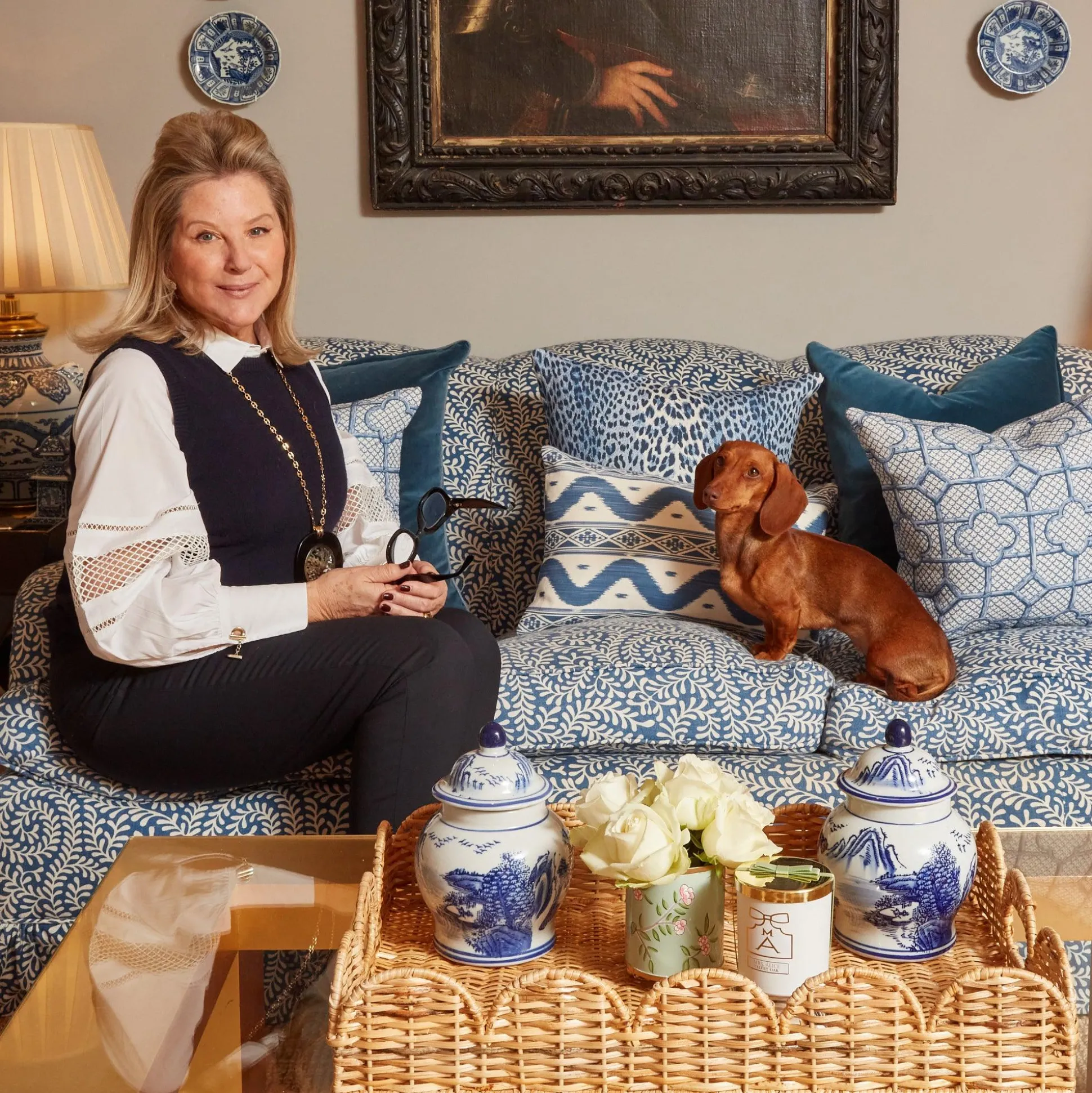 Cobalt Blue Bamboo Trellis Fabric