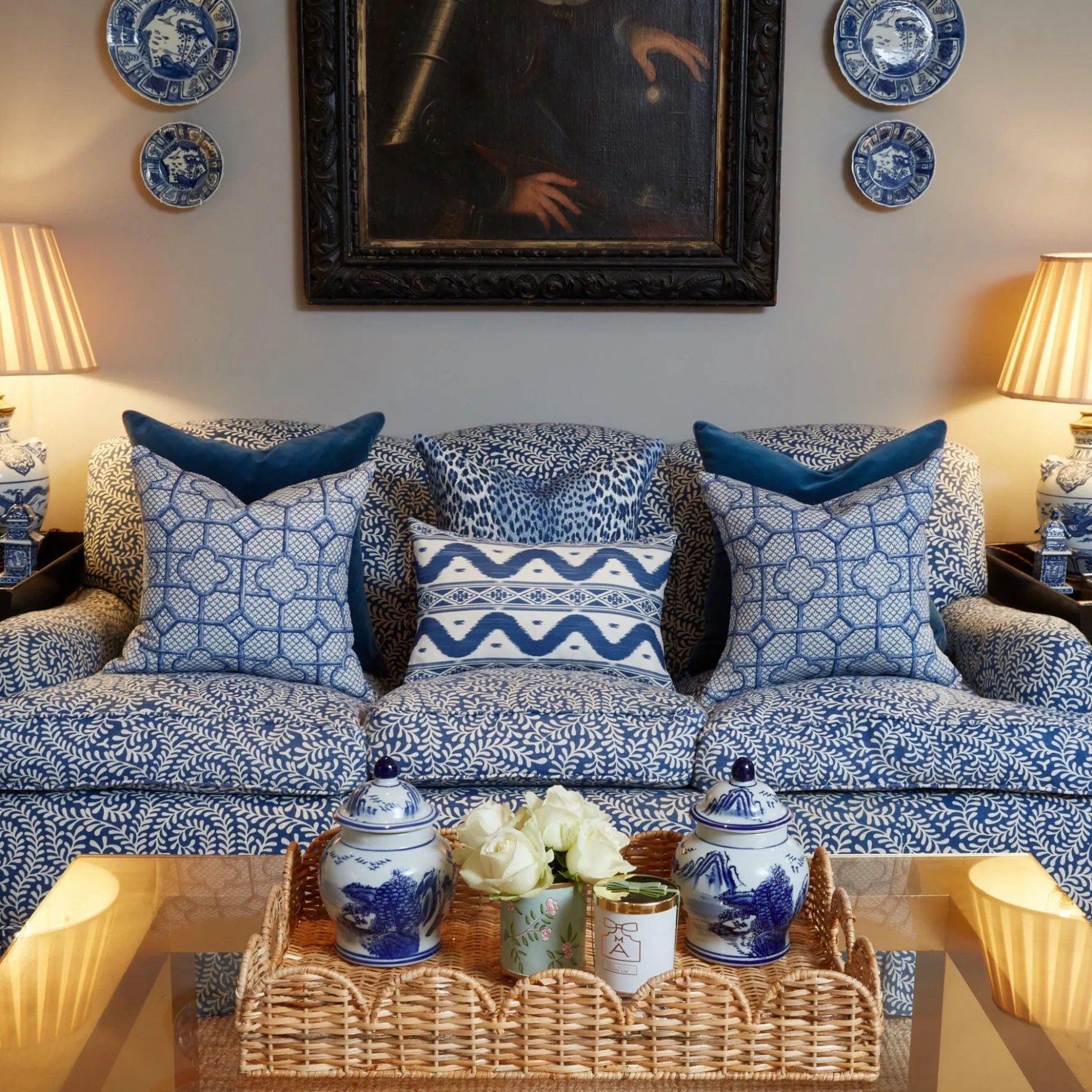 Cobalt Blue Bamboo Trellis Fabric