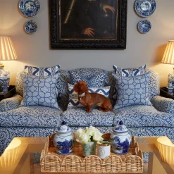 Cobalt Blue Bamboo Trellis Fabric