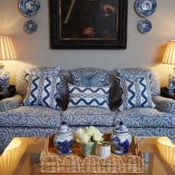 Cobalt Blue Ikat Stripe Fabric