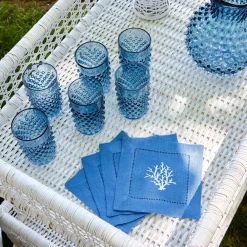 Coral Blue Linen Cocktail Napkins (Set Of 4)