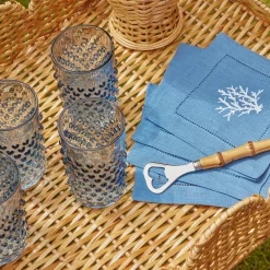 Coral Blue Linen Cocktail Napkins (Set Of 4)