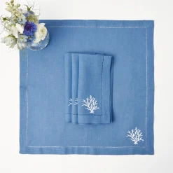 Coral Blue Linen Napkins (Set Of 4)