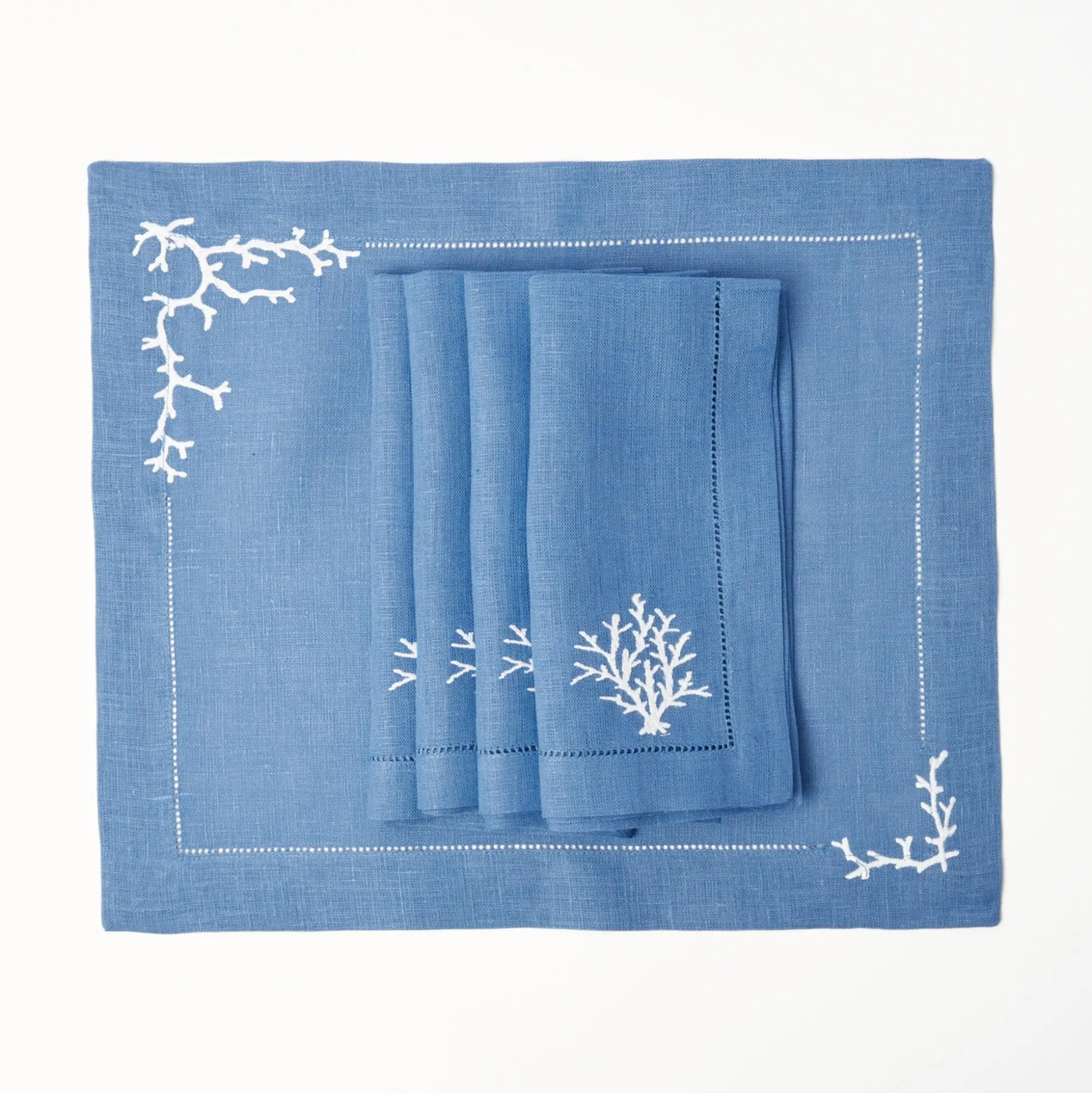 Coral Blue Linen Napkins (Set Of 4)