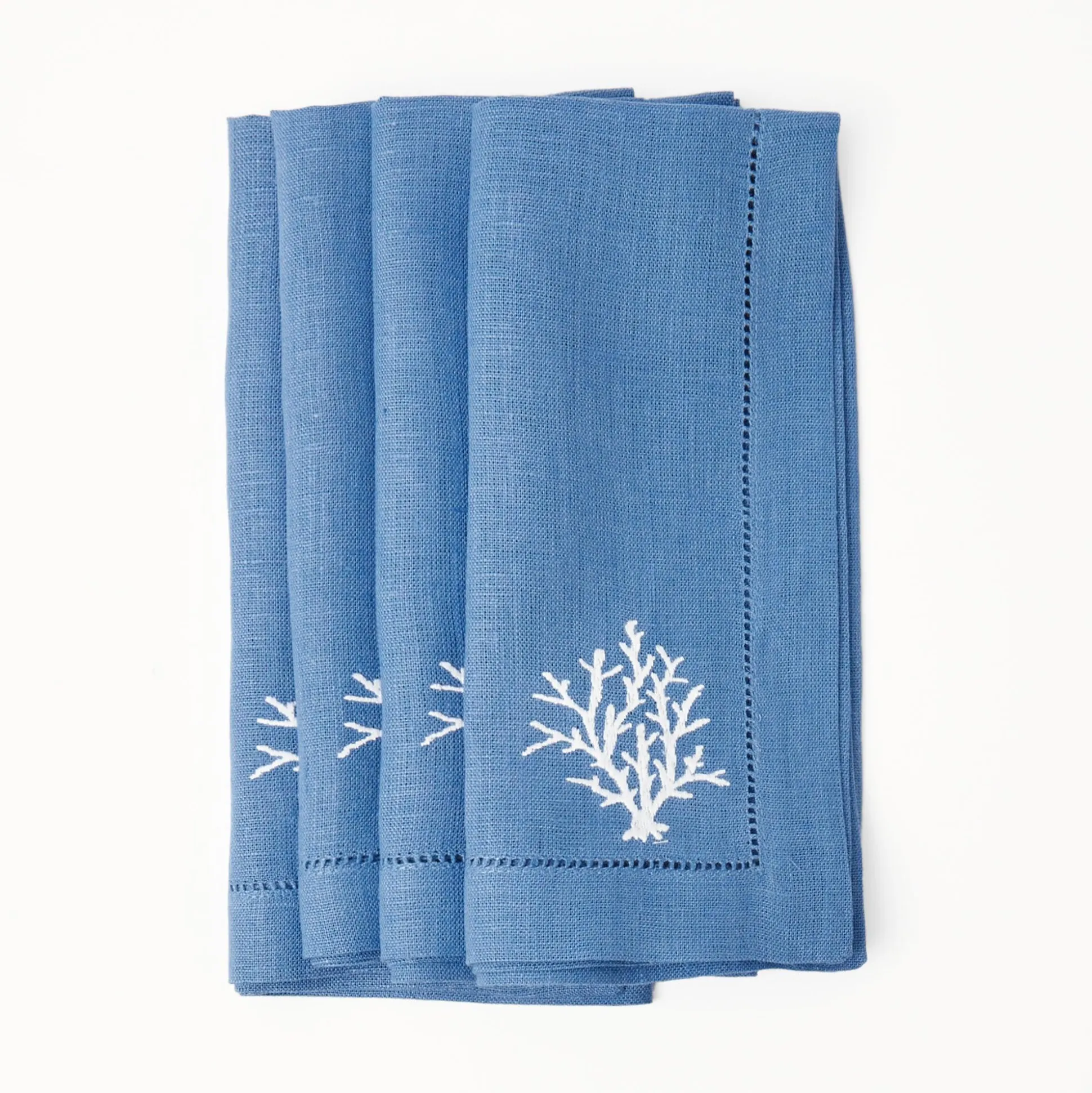 Coral Blue Linen Napkins (Set Of 4)
