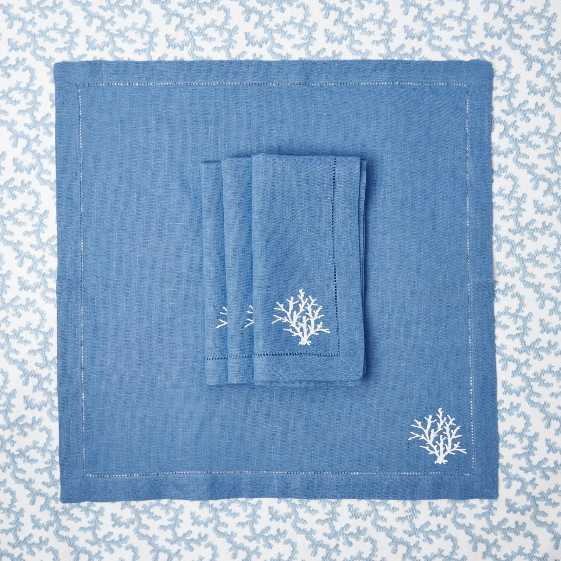 Coral Blue Linen Napkins (Set Of 4)