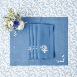 Coral Blue Linen Napkins (Set Of 4)