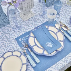 Coral Blue Linen Napkins (Set Of 4)