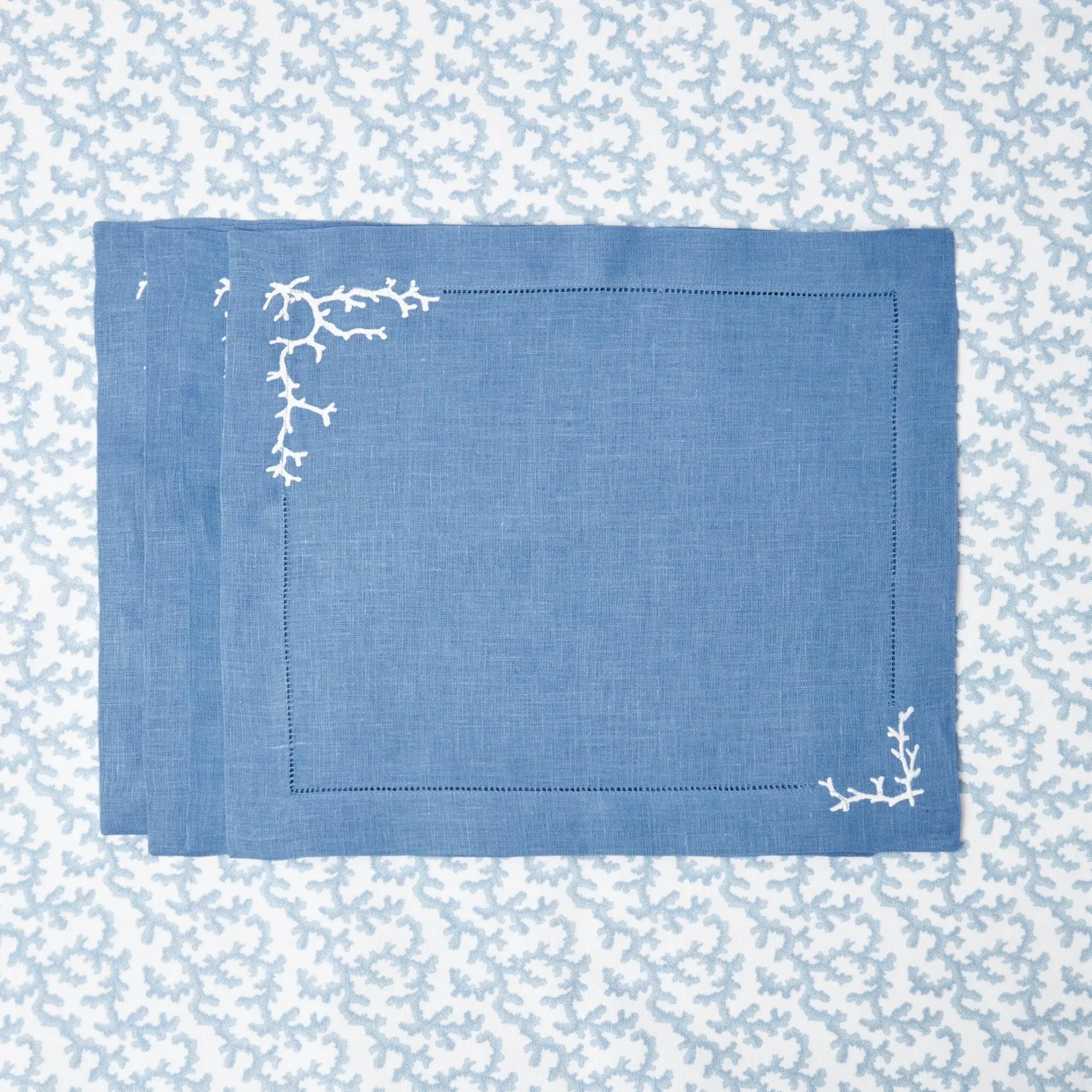 Coral Blue Linen Placemats (Set Of 4)