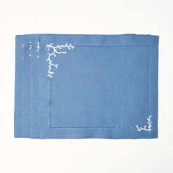 Coral Blue Linen Placemats (Set Of 4)