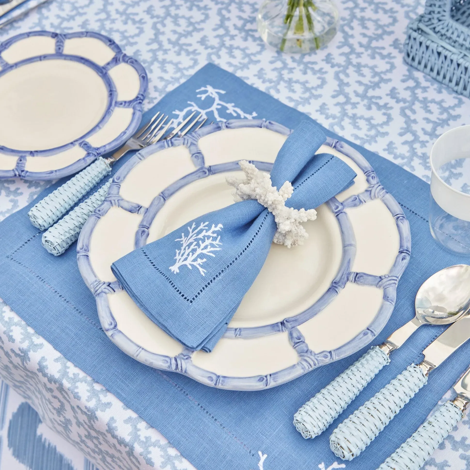 Coral Blue Linen Placemats (Set Of 4)