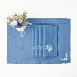 Coral Blue Linen Placemats (Set Of 4)