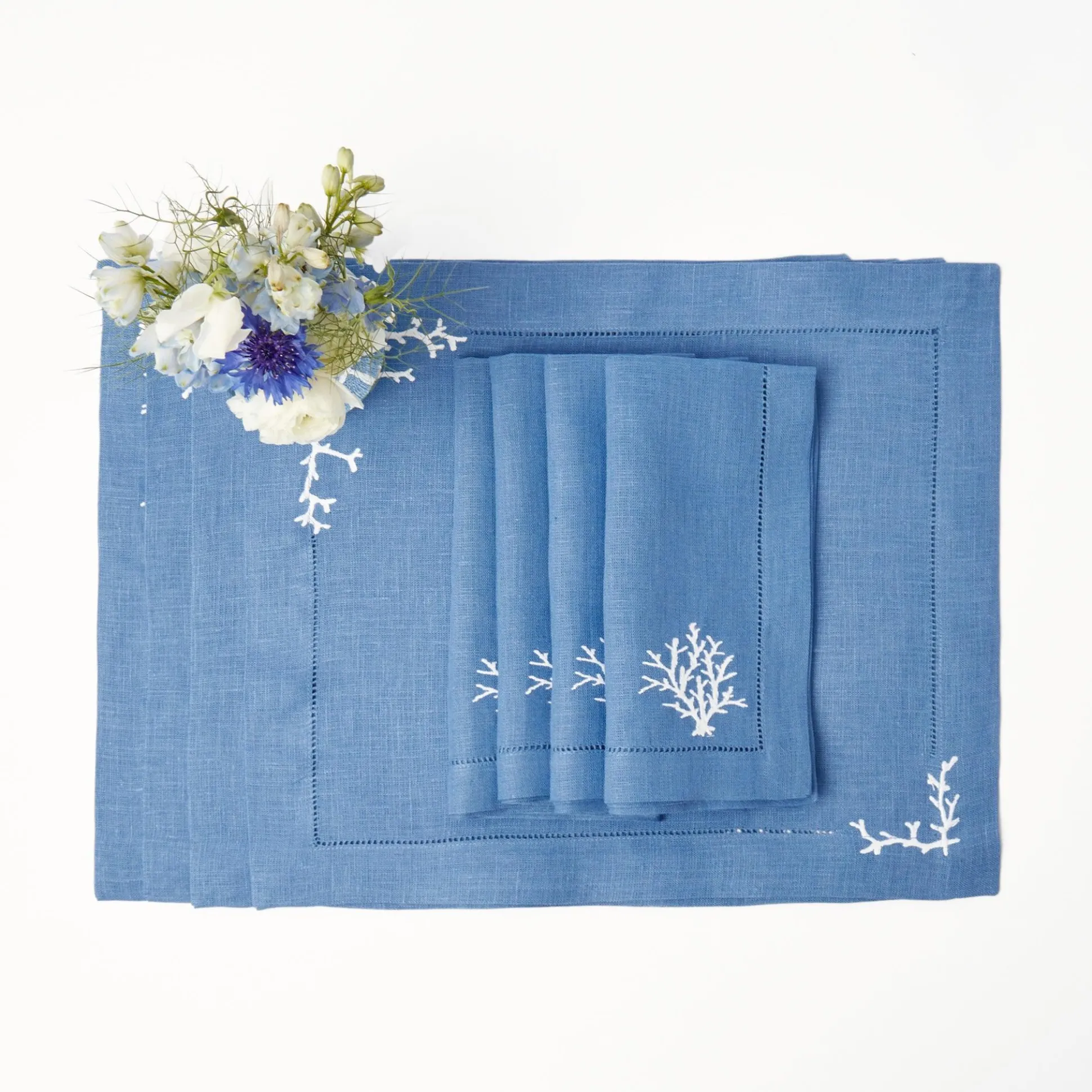 Coral Blue Linen Placemats (Set Of 4)