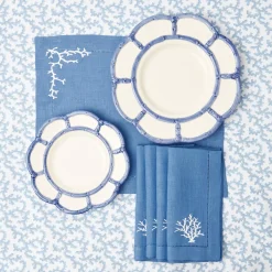Coral Blue Linen Placemats & Napkins (Set Of 4)