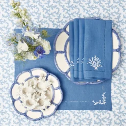 Coral Blue Linen Placemats & Napkins (Set Of 4)