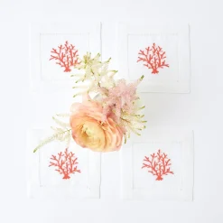 Coral Linen Cocktail Napkins (Set Of 4)