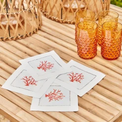 Coral Linen Cocktail Napkins (Set Of 4)
