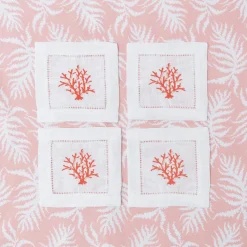 Coral Linen Cocktail Napkins (Set Of 4)