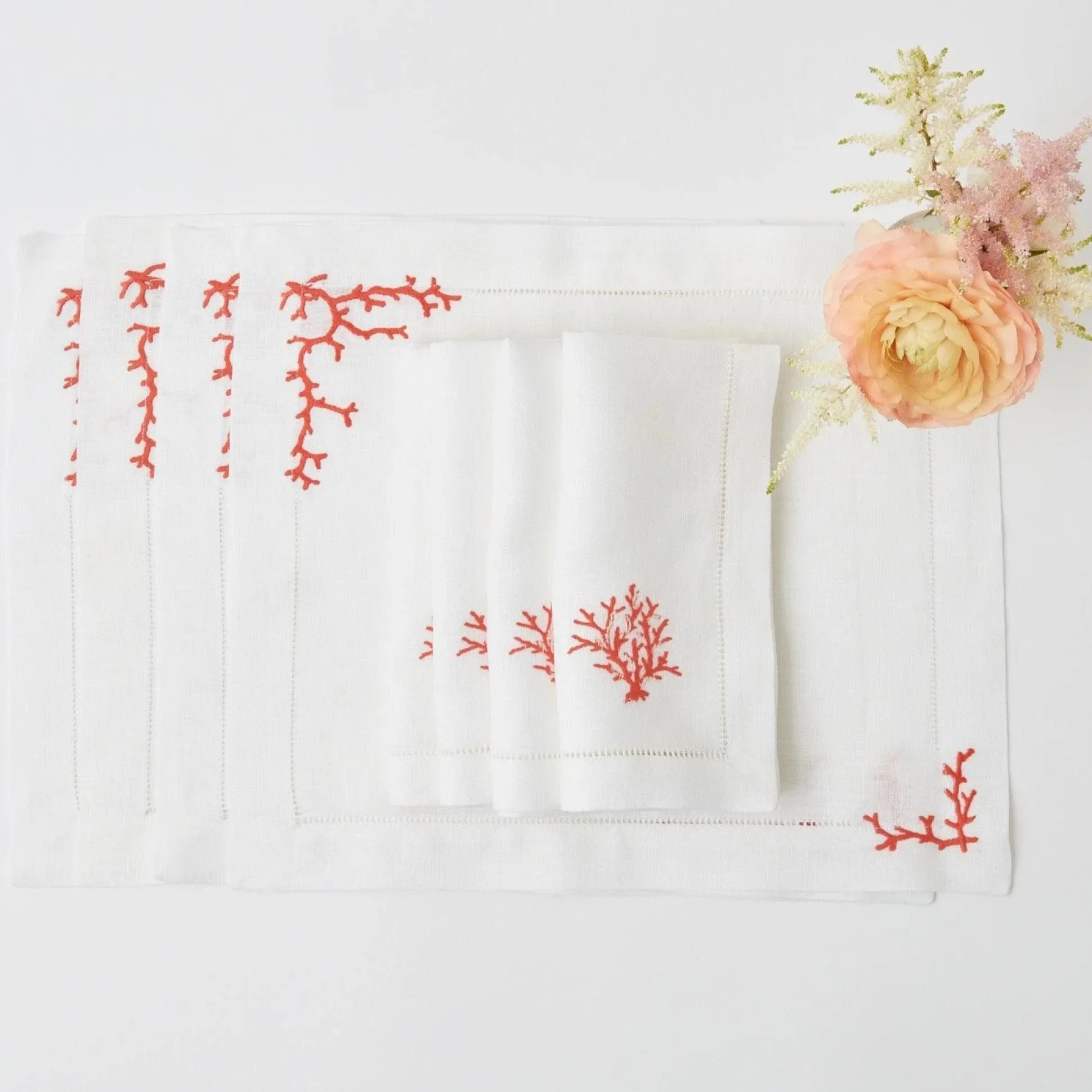 Coral Linen Placemats & Napkins (Set Of 4)