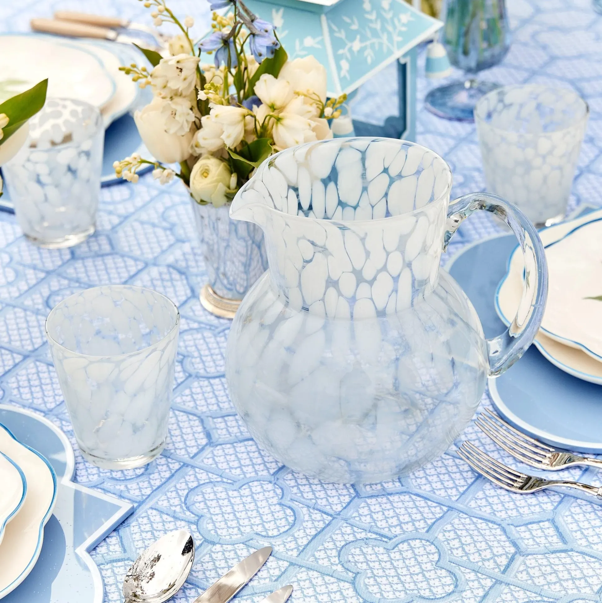 Dappled White Glasses & Jug Set