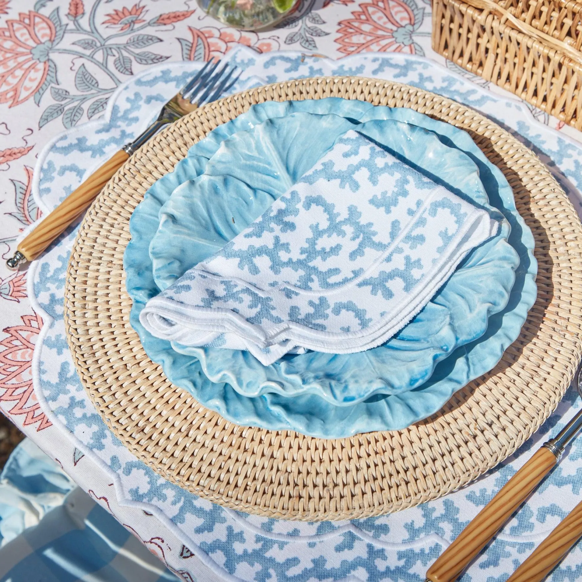 Edie Blue Coral Napkins (Set Of 4)